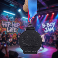 Streetdance Battle Medailles Mat Zwart Nikkel Zinklegering Sportmedailles Gepersonaliseerd Geprezen Logo Hip Hop Competitie Dans Award Medailles