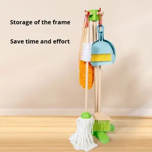 Ensemble de balai de <span class=keywords><strong>jouet</strong></span> de balayage <span class=keywords><strong>en</strong></span> <span class=keywords><strong>bois</strong></span> pour enfants garçons et filles semblant jouer nettoyage outils d'entretien ménager - Product Image 4
