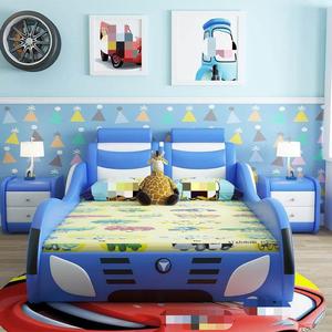 Moderno Letto per Bambini a Forma di Auto Blu in Pelle, Struttura in Legno Personalizzabile in Colore e Dimensioni, Arredamento per Camere <span class=keywords><strong>da</strong></span> Letto di Ragazzi e Ragazze - Product Image 2