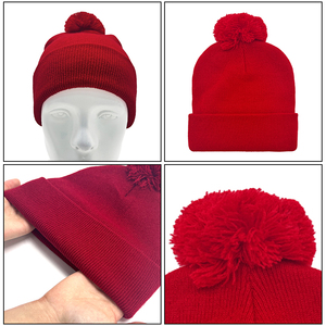 Fabricant de bonnets en acrylique avec broderie de logo personnalisé, bonnets en tricot d'hiver avec <span class=keywords><strong>pompon</strong></span>, unisexe, chauds avec <span class=keywords><strong>pompon</strong></span> - Product Image 2