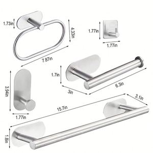 Juego de 5 Toalleros Adhesivos de Acero Inoxidable Negro Mate para Montar en la Pared del Baño, Soporte para Toallas y Papel Higiénico - Product Image 5