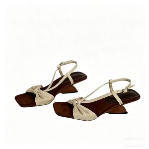 Sandalias de verano 2026 con cuña y lazo, suela suave, punta cuadrada, una tira, peep toe, tacones de hada - Product Image 1