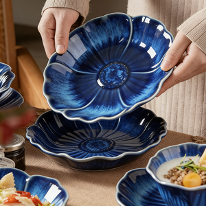 Service de vaisselle en céramique Série Fleur Bleue Réactive – Assiettes, bols, tasses <span class=keywords><strong>et</strong></span> soucoupes de luxe léger, best-seller pour la maison - Product Image 4
