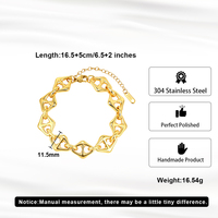 Pulsera de Cadena de Eslabones Grandes con Forma de Rombo Hueco para Mujer, Chapada en Oro, Acero Inoxidable 304, Joyería Hecha a Mano con Acabado Pulido Perfecto