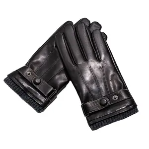 Высокое качество классический простой стиль зимние мужские кожаные перчатки с сенсорным экраном