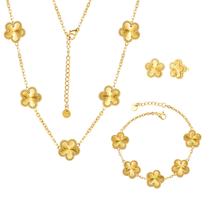 Collar de Acero Inoxidable Chapado en Oro de 18K con Flor de Trébol de Cinco Hojas, Juego de Collares de Oro de la Suerte con 5 Hojas, Joyería para Mujer - Product Image 1