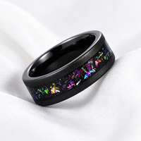 Bague personnalisée en carbure de tungstène noir de 8 mm avec incrustation d'opale et de météorite, finition sablée, pour hommes et femmes, vente en gros