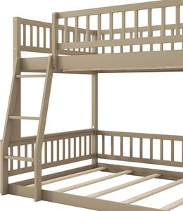Lit superposé XL Queen avec échelle et barrières de sécurité, couleur noyer, en bois de pin, convertible en <span class=keywords><strong>2</strong></span> <span class=keywords><strong>lits</strong></span> plateforme <span class=keywords><strong>séparés</strong></span>, sans sommier - Product Image 2