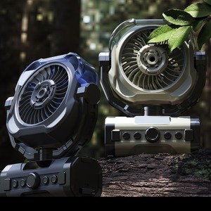Timer Remote Control Rechargeable Outdoor Fan with <b>Spray</b> & LED Light 120° Oscillating Camping Fan with 100 Gears - Product Image 4