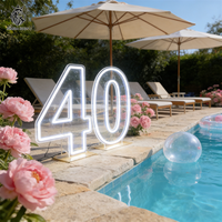 Enseignes néon LED en acrylique de 2 et 3 pieds, chiffres décoratifs pour anniversaires 30, 40, 50, 60, 70 ans