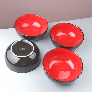 2024 prêt à expédier porcelaine basse quantité minimale de commande lave-vaisselle micro-ondes céréales double couleur émaillée rouge et noir <span class=keywords><strong>bol</strong></span> à <span class=keywords><strong>soupe</strong></span> en céramique - Product Image 3