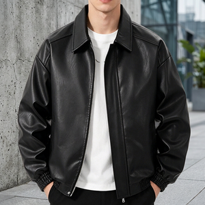 Veste en cuir de chèvre véritable unisexe, style streetwear décontracté pour l'hiver, fermeture éclair, teinture unie, service OEM - Product Image 3