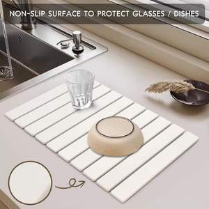 Grand tapis de séchage de vaisselle en pierre pour comptoir de cuisine séchage rapide super absorbant tapis de séchage de vaisselle pliable tapis de terre de diatomées - Product Image 4