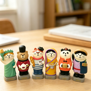 Figurines en résine mignonnes de chats et pandas de <span class=keywords><strong>voyage</strong></span>, mini ornements animaux de dessin animé, décorations de bureau à domicile, cadeaux - Product Image 2