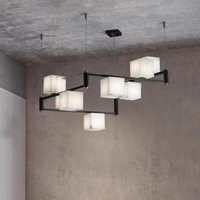 Lustre suspendu LED carré en marbre d'albâtre espagnol et cuivre, design de luxe, pour table de salle à manger de villa, avec télécommande