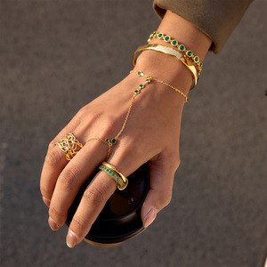 Crystal <b>Bracelet</b> 18K Gold Plated Stainless Steel Rhinestone Bezel Setting Geometric Line Unisex Everyday Wear Jewelry - Product Image 4
