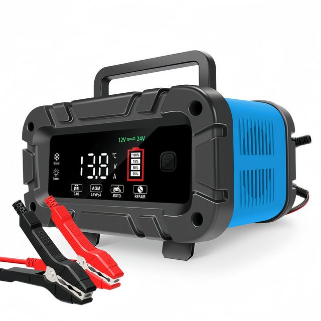 12V20A/24V10A High-Power Smart Battery Charger for Car/Motorcycle/Truck, Lead-Acid/LiFePO4 Compatible, AC100-240V, Multi-Plug