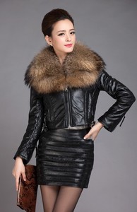 Top corto grueso y cálido con estampado de leopardo, <span class=keywords><strong>chaqueta</strong></span> de bombardero de piel de oveja genuina con cuello de mapache peludo <span class=keywords><strong>grande</strong></span> y esponjoso - Product Image 5