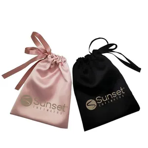 Custom Logo Satin Drawstring Wig Bag Satin Dust Bag For Clothes And Shoes Drawstring Silky Jewelry Bag Pouch