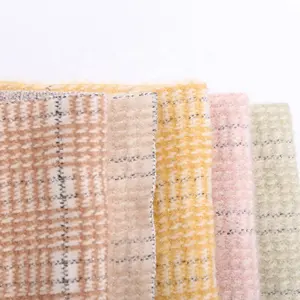Custom colorful checkered mohair metallic nylon polyester cotton jacquard mohair sweater knit fabric
