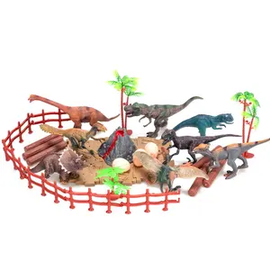 Mainan Anak Dinosaurus Plastik Lembut Mainan Anak-anak Bermain Dino Taman Dunia Set Pohon Fidget Ember Plastik Lembut PVC Karet Mini Mainan Dinosaurus