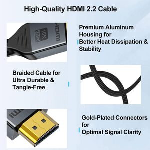 Câble HDMI Justlink 16K 96 Gbps tressé plaqué or 2.2 pour HDTV et lecteurs DVD, compatible résolutions 8K 60Hz et 4K 120Hz - Product Image 2