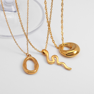 Kalung Wanita Minimalis, Kalung Choker Anti Air dengan Permukaan Mengkilap, Liontin Ular, Bandul Tetesan Air, Kalung Stainless Steel - Product Image 5
