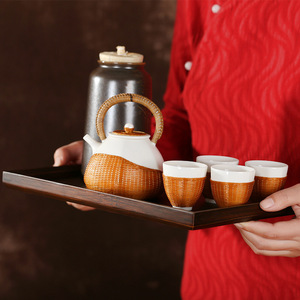 Dehua White Porcelain <b>Tea</b> <b>Set</b> Bamboo Woven Teapot And Cups 6 Pieces For Kung Fu <b>Tea</b> - Product Image 3