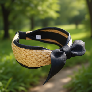 Bandeau en forme de nœud Angelina Grass avec ruban noir large réglable pour femmes, accessoires de cheveux décontractés et tendance - Product Image 2