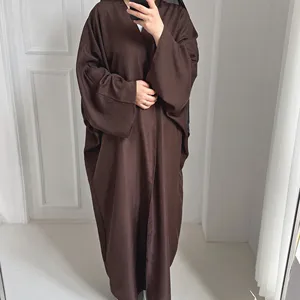 2023 로리야 린넨 아바야 단색 일반 아바야 터키 EID 의류 이슬람 옷 이슬람 여성 드레스