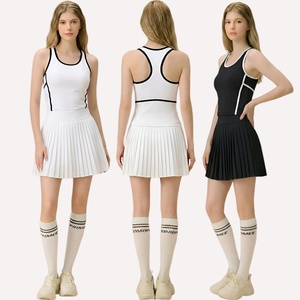 Ensemble de vêtements de sport pour femmes, running, badminton, golf, tennis, avec débardeur color-block et jupe plissée - Product Image 1