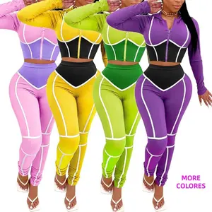 HEXIN गिरावट आकस्मिक जॉगिंग खेल सूट के लिए विपरीत रंग प्लस आकार Bodycon Tracksuits महिलाओं 2 टुकड़ा सेट महिलाओं के वस्त्र