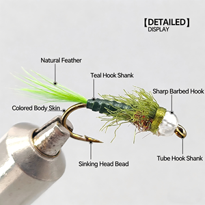 Mosca de pesca con cabeza de tungsteno, tamaño 14 #   16 #   Señuelos de Pesca con Mosca de Color Marrón Oliva, Tipo Sinking Wet Flies, <span class=keywords><strong>para</strong></span> Pesca de Trucha - Product Image 4