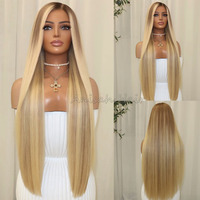 Perruques Lace Front Ombré Blondes avec Mèches pour Femmes, 100% Cheveux Vierges Alignés, Sans Colle, Pré-Pluckées