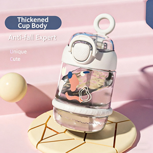 Botella de agua de 450ml/630ml con paredes gruesas, resistente a roturas, con diseño de dibujos animados, para estudiantes, con pajita. - Product Image 4