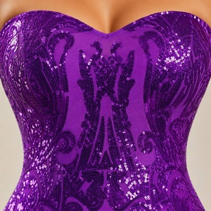 Proveedor de Vestidos de Noche de Cóctel Personalizados al por Mayor, con <span class=keywords><strong>Lentejuelas</strong></span>, sin Tirantes, con Escote Corazón y Patrón en Espiral, Largo Midi - Product Image 3