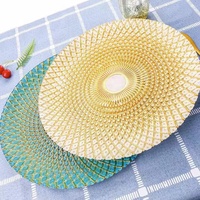 Assiette de Présentation en Verre Ananas Multicolore de 13'' avec Motif Gravé, Vaisselle en Verre Peint Électrique à Motif Végétal pour Mariage - Vente en Gros