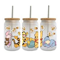 Venta al por mayor de pegatinas personalizadas UVDTF para logotipos, para tazas de café de 16oz, 20oz, 24oz, con transferencia lavable en envolturas de vidrio UV con diseños de dibujos animados para vasos.