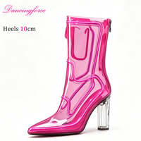 Bottines à talon bloc transparent de 10 cm, mode de Noël, style défilé, Martin, PVC transparent, néon, sexy