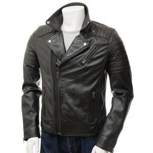 Veste en cuir véritable pour homme, style streetwear, fermeture éclair intégrale, imperméable, style motard, en promotion. - Product Image 3