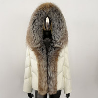 2025 hiver femmes cuir garniture doudoune véritable fourrure de renard capuche blanc canard plume Parka manteau