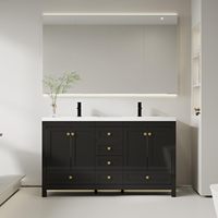 Meuble-lavabo double moderne sur pied de 48 ou 60 pouces avec robinet et évacuation intégrés