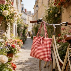Sac fourre-tout en toile à bandoulière avec motif quadrillé, sac de shopping personnalisable avec logo, sac publicitaire réutilisable - Product Image 3
