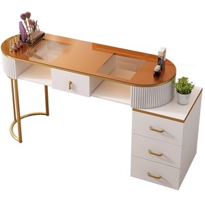 Luxury Nail Salon <b>White</b> Glass Double Seater Manicure <b>Table</b> and Chair Set Modern Beauty Shop Nail <b>Table</b> - Product Image 6