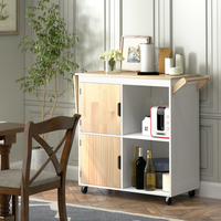 Table de cuisine roulante en bois en gros d'usine sur roulettes avec plateau rabattable et armoire de rangement
