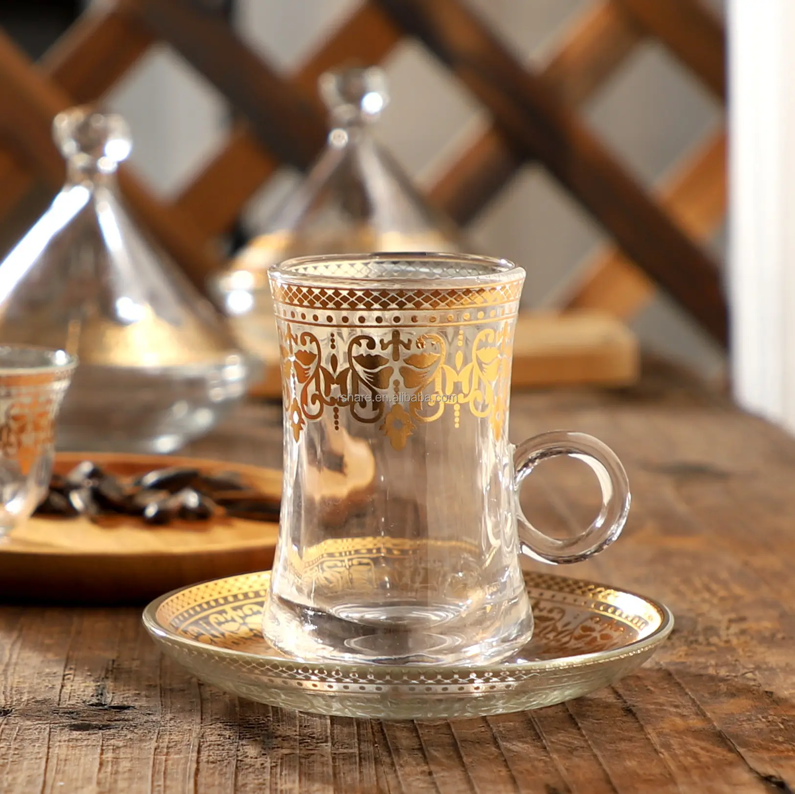 ชุดแก้วกาแฟตุรกีพร้อมจานรองเอวบางชุดถ้วยกาแฟเอสเพรสโซ่6ใบและจานรอง6ใบ