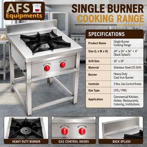 Table de cuisson au gaz commerciale à brûleur unique AFS Equipments, 24 pouces, en acier inoxydable, brûleur en fonte robuste, autoportante - Product Image 4