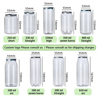 Boîtes de boisson en plastique PET transparentes de 250 ml, 330 ml, 350 ml, 500 ml, 650 ml, 700 ml, 900 ml avec bouchon en aluminium pour soda, jus, bière, champagne
