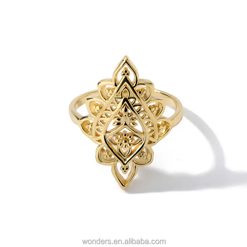 Vintage Finger Antique Pattern Gold Plated Geometric Jewelry Brass 18K Gold Plating Jewellery Wholesale Rings Trendy Retro Shape