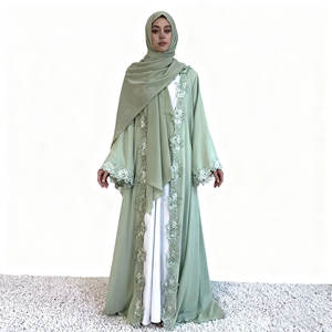 عباءات نسائية إسلامية مخصصة بمقاسات كبيرة للربيع، فساتين طويلة الأكمام مريحة من الشيفون الصلب بتصميم دبي - Product Image 6